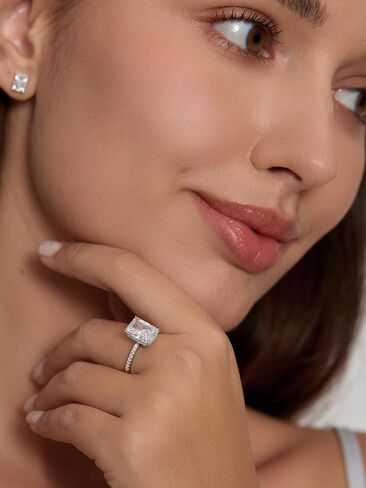 Michooyel 4.0ct مشع قص المرأة خاتم الخطوبة مقلد خاتم الزواج خاتم الوعد 925 فضة الزفاف الفرقة in Saudi Arabia