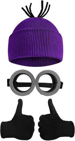 3 Pcs Halloween Costume Accessories for Adults, Goggles Glasses/Yellow Beanie Hat/Gloves for Cosplay Party in Saudi Arabia