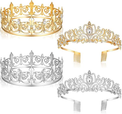 4 Pcs Prom King and Queen Crown Set, King and Queen Crowns for Men and Women, Graduation Homecoming Crown Costume for Party Favors Wedding Birthday Halloween in Saudi Arabia