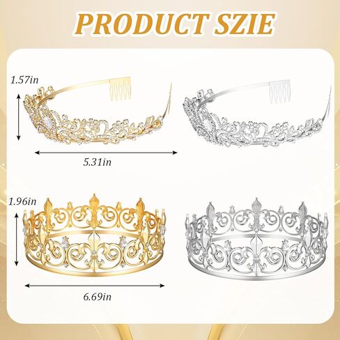 4 Pcs Prom King and Queen Crown Set, King and Queen Crowns for Men and Women, Graduation Homecoming Crown Costume for Party Favors Wedding Birthday Halloween in Saudi Arabia