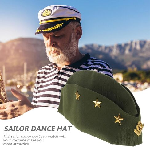 Nautical Sailor Hat: Wheat Stewardess Beret Hat for Halloween Costume - Airline Accessory Adult Cosplay Costume with Three-Star Wheat Design Lightweight Comfortable Fit, Army Green in Saudi Arabia