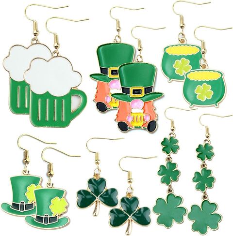 6 Pairs St. Patrick's Day Earrings Cute Funny Alloy Irish Shamrock Dangle Earrings, Good Luck Green Clover Drop Earrings for Women Girls Irish Festival Gift Accessories in Saudi Arabia