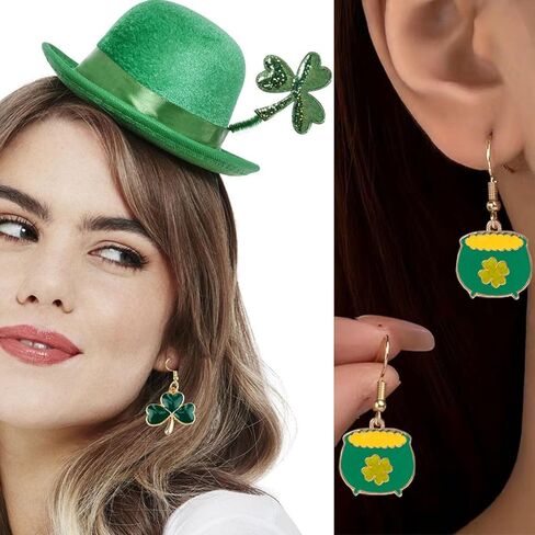 6 Pairs St. Patrick's Day Earrings Cute Funny Alloy Irish Shamrock Dangle Earrings, Good Luck Green Clover Drop Earrings for Women Girls Irish Festival Gift Accessories in Saudi Arabia