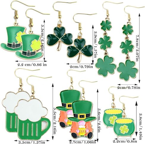 6 Pairs St. Patrick's Day Earrings Cute Funny Alloy Irish Shamrock Dangle Earrings, Good Luck Green Clover Drop Earrings for Women Girls Irish Festival Gift Accessories in Saudi Arabia