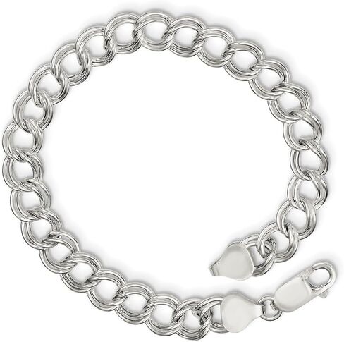 925 Sterling Silver Polished Charm Bracelet, Large 8" Length in Saudi Arabia
