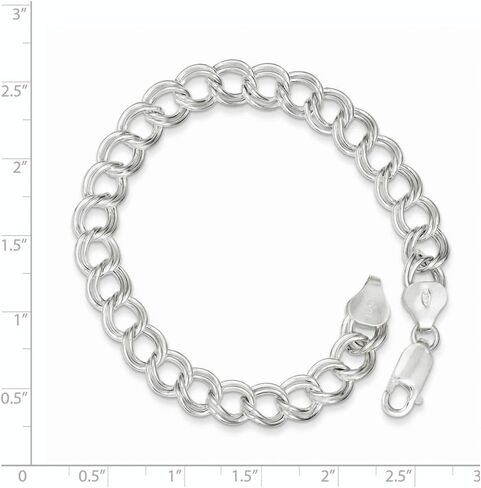 925 Sterling Silver Polished Charm Bracelet, Large 8" Length in Saudi Arabia