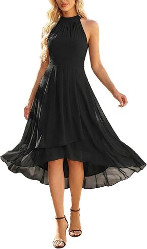 Ever-Pretty Women's Sexy Halter Neck Pleated Sleeveless Hi-Lo Chiffon Spring Wedding Guest Dress 31926 in Kuwait