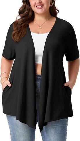 SHIJIALI Plus Size Lightweight Cardigan for Women 2026 Short Sleeve Open Front Casual Cardigans with Pockets in Kuwait