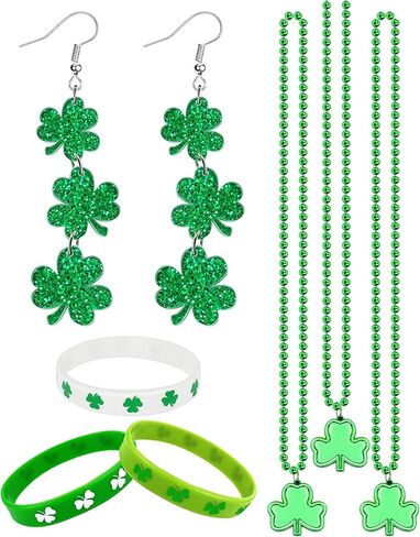 St Patrick's Day Shamrock Accessories for Women St Patricks Day Earrings Necklaces Luminous Bracelets Set Shamrock Saint Patricks Parade Throw Party Favors Irish Decorations Jewelry Gifts in Kuwait
