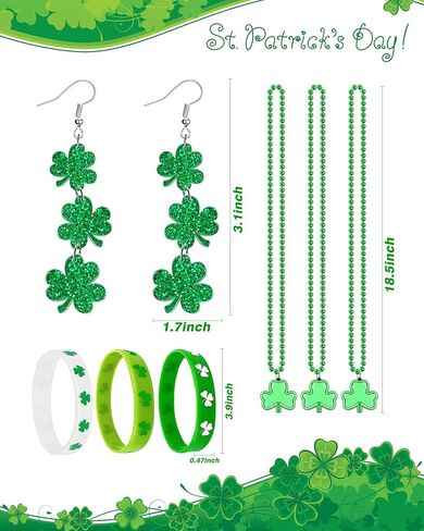 St Patrick's Day Shamrock Accessories for Women St Patricks Day Earrings Necklaces Luminous Bracelets Set Shamrock Saint Patricks Parade Throw Party Favors Irish Decorations Jewelry Gifts in Kuwait