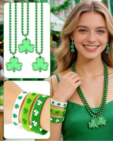 St Patrick's Day Shamrock Accessories for Women St Patricks Day Earrings Necklaces Luminous Bracelets Set Shamrock Saint Patricks Parade Throw Party Favors Irish Decorations Jewelry Gifts in Kuwait