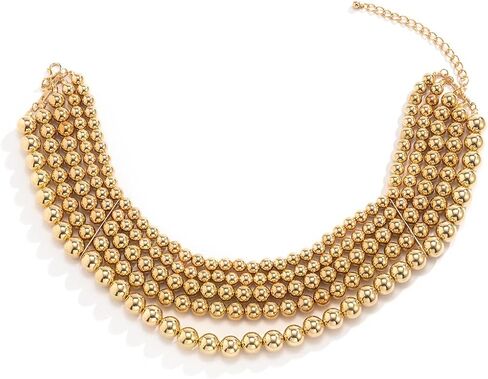 COLORFUL BLING Exaggerated Layered Beads Pendant Chunky Gold Chain Chunky Bib Statement Choker Stackable Strand Necklace for Women Hip Hop Jewelry in Kuwait