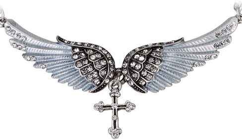 Szxc مجوهرات المرأة كريستال جارديان أجنحة الملاك الصليب المختنق قلادة القلائد 18 "+2" in Kuwait
