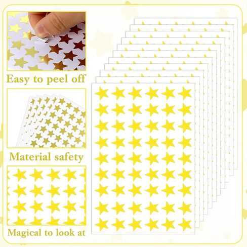 1080PCS Gold Star Stickers, 20 Sheets Reward Stickers for Kids 1.3cm/0.5 Inch Small Stars Sticker Mini Incentive Stars Sticker for Kid School Reward Crafts Decoration in Saudi Arabia