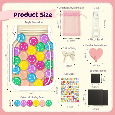 وعاء مكافآت الفصل الدراسي المغناطيسي، وعاء مكافآت كبير مقاس 27.94 سم مع 30 رمزًا مبتسمًا، نظام مكافآت التعزيز الإيجابي للمعلمين والأطفال in Kuwait