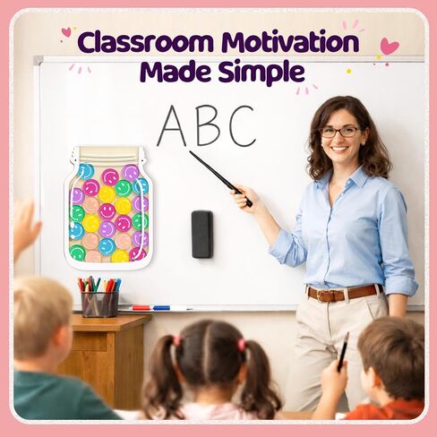 وعاء مكافآت الفصل الدراسي المغناطيسي، وعاء مكافآت كبير مقاس 27.94 سم مع 30 رمزًا مبتسمًا، نظام مكافآت التعزيز الإيجابي للمعلمين والأطفال in Kuwait