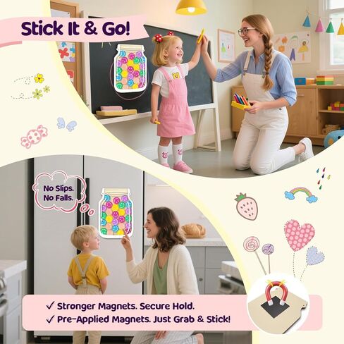 وعاء مكافآت الفصل الدراسي المغناطيسي، وعاء مكافآت كبير مقاس 27.94 سم مع 30 رمزًا مبتسمًا، نظام مكافآت التعزيز الإيجابي للمعلمين والأطفال in Kuwait