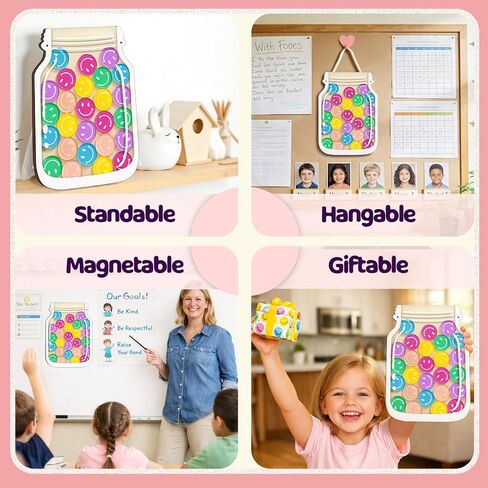 وعاء مكافآت الفصل الدراسي المغناطيسي، وعاء مكافآت كبير مقاس 27.94 سم مع 30 رمزًا مبتسمًا، نظام مكافآت التعزيز الإيجابي للمعلمين والأطفال in Kuwait