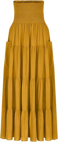 Boho Skirts for Women 2026 Trendy Elastic Waist Ruffle Tiered Long Skirt Pleated A Line Beach Vacation Outfits in Kuwait