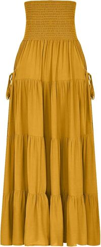 Boho Skirts for Women 2026 Trendy Elastic Waist Ruffle Tiered Long Skirt Pleated A Line Beach Vacation Outfits in Kuwait