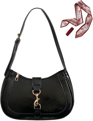 محفظة صغيرة للنساء حقيبة كتف كلاسيكية حقيبة يد جلدية هوبو باللون العنابي مع سحاب حزام قابل للتعديل in Kuwait