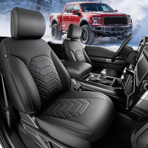 أغطية مقاعد جلدية لسيارة Ford F150: تناسب مخصص لسيارة F-150 2015-2026 SuperCrew CrewCab XL XLT مجموعة كاملة من أغطية مقاعد السيارة الجلدية ملحقات شاحنة السيارات نمط الماس الأسود in Kuwait
