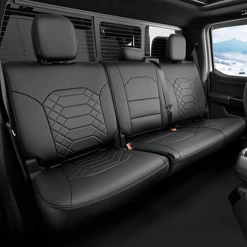 أغطية مقاعد جلدية لسيارة Ford F150: تناسب مخصص لسيارة F-150 2015-2026 SuperCrew CrewCab XL XLT مجموعة كاملة من أغطية مقاعد السيارة الجلدية ملحقات شاحنة السيارات نمط الماس الأسود in Kuwait