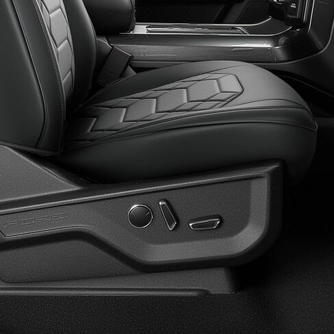 أغطية مقاعد جلدية لسيارة Ford F150: تناسب مخصص لسيارة F-150 2015-2026 SuperCrew CrewCab XL XLT مجموعة كاملة من أغطية مقاعد السيارة الجلدية ملحقات شاحنة السيارات نمط الماس الأسود in Kuwait