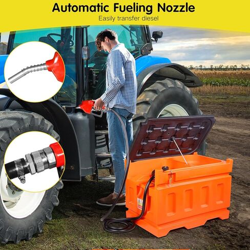 خزان ديزل محمول مع مضخة، خزان نقل وقود الديزل بمعدل تدفق 48 جالونًا 10GPM مع مضخة نقل كهربائية 12 فولت، فوهة وقود تلقائية، خرطوم 13 قدم، لسهولة نقل الوقود in Kuwait