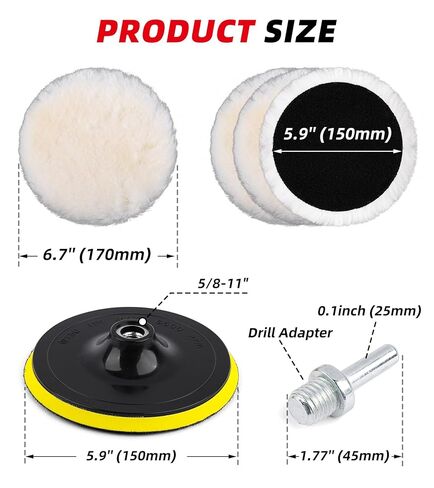 6 قطع من وسادات تلميع الصوف مقاس 6 بوصات، عجلة تلميع لمخزن عازل للمثقاب، محول مثقاب M14 in Kuwait