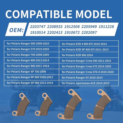 وسادات الفرامل المعدنية الملبدة لـ Polaris RZR XP 900/4 800 EFI/Ranger XP 900/Ranger 500/570/700/800/900 Ranger Crew 500، مجموعة وسادات الفرامل البديلة المتينة تحل محل 1911228 2203747 2205949 2208933 in Kuwait