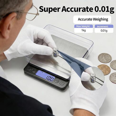 مقياس العملات المعدنية SKEAP لوزن العملات المعدنية، 1 كجم/0.01 جرام، مقياس غرام عالي الدقة لهواة جمع العملات المعدنية والذهب والمجوهرات، مع شحن USB، وشاشة LCD، وعد أجهزة الكمبيوتر، يتضمن كابل شحن وبطاريات AAA in Kuwait