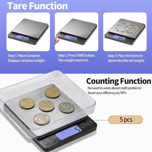 مقياس العملات المعدنية SKEAP لوزن العملات المعدنية، 1 كجم/0.01 جرام، مقياس غرام عالي الدقة لهواة جمع العملات المعدنية والذهب والمجوهرات، مع شحن USB، وشاشة LCD، وعد أجهزة الكمبيوتر، يتضمن كابل شحن وبطاريات AAA in Kuwait