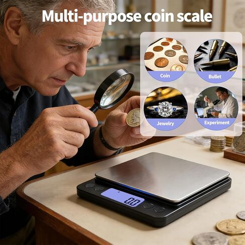 مقياس العملات المعدنية SKEAP لوزن العملات المعدنية، 1 كجم/0.01 جرام، مقياس غرام عالي الدقة لهواة جمع العملات المعدنية والذهب والمجوهرات، مع شحن USB، وشاشة LCD، وعد أجهزة الكمبيوتر، يتضمن كابل شحن وبطاريات AAA in Kuwait
