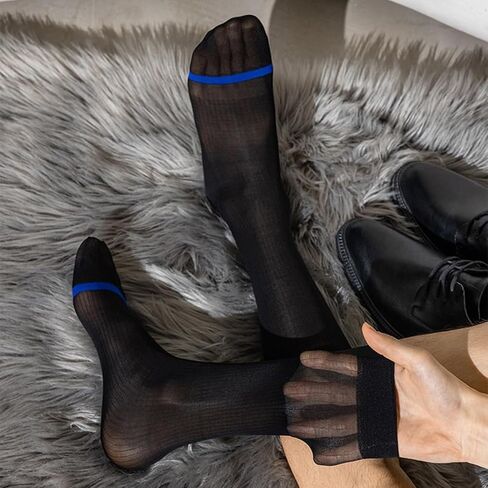 6 أزواج من الجوارب الرجالية الرفيعة المصنوعة من الحرير، ملابس رسمية للعمل، جوارب طويلة لساق الساق، جوارب من النايلون قابلة للتنفس in Kuwait