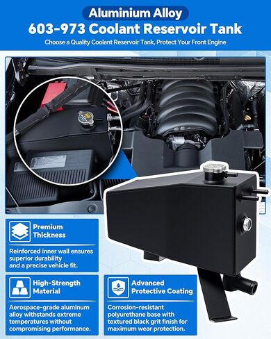 603-973 خزان خزان سائل التبريد مع غطاء لسيارة Chevy Silverado 1500 Tahoe، GMC Sierra 1500 Yukon، Cadillac Escalade 2014-2020، استبدال # 603973 22856231 3014134، خزان تجاوز سائل التبريد من الألومنيوم in Kuwait