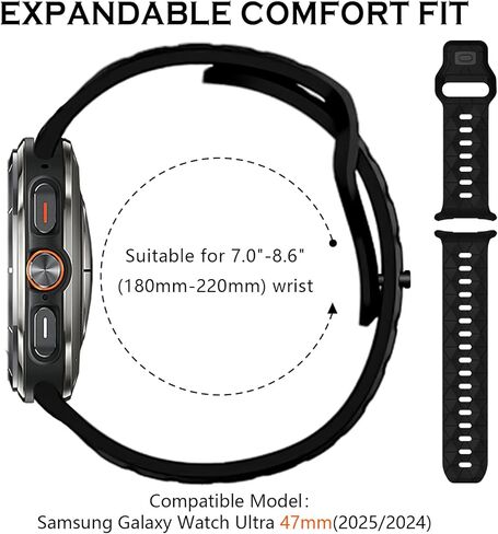 Silicone Breathable Sport Bracelet Compatible with Samsung Galaxy Watch Ultra 47mm(2024), No Gap Rugged Engraved Replacement Strap for Men Women in Kuwait