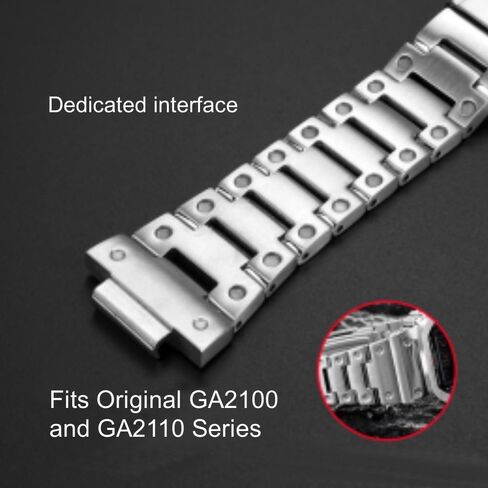 سوار ساعة من الفولاذ المقاوم للصدأ لجهاز G-Shock GA2100/GA2110 | حزام بديل معدني متوافق مع ساعات GA2100/GA2110 الأصلية | لم يتم تضمين أي حالة in Kuwait