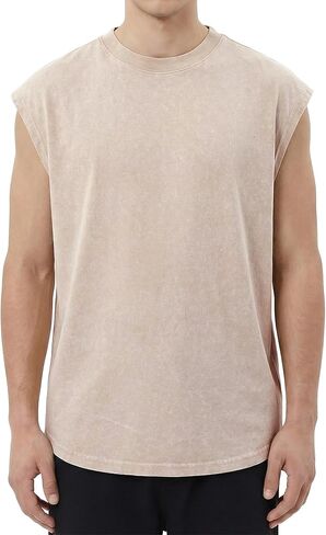 JMIERR Men's 100% Cotton Washed Sleeveless T-Shirt Crew Neck Muscle Tank Top for Summer Casual Gym Workout in Saudi Arabia