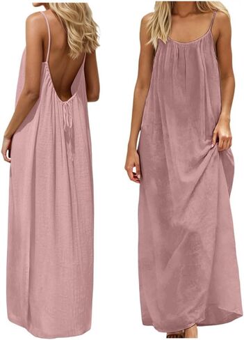 Backless Cami Dress Backless Dress House Dress for Women Sleeveless Long Cami Lounge Dress Backless for Indoor Summer Wear in Kuwait