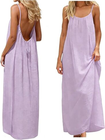 Backless Cami Dress Backless Dress House Dress for Women Sleeveless Long Cami Lounge Dress Backless for Indoor Summer Wear in Kuwait