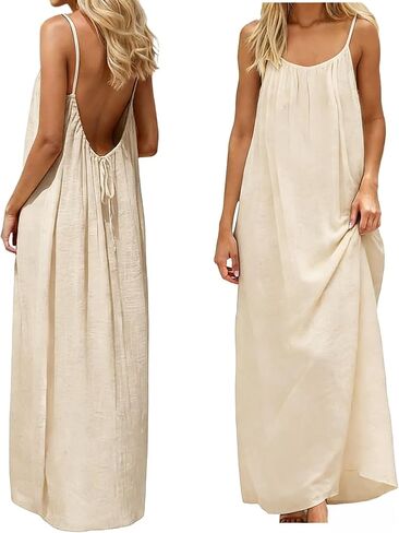 Backless Cami Dress Backless Dress House Dress for Women Sleeveless Long Cami Lounge Dress Backless for Indoor Summer Wear in Kuwait