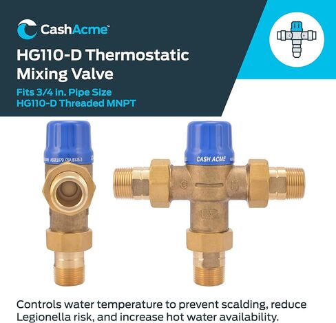 صمام خلط ثرموستاتي 3/4 بوصة HG110 من Cash Acme مع وصلات MNPT، تركيبات سباكة نحاسية، 24511، برونزي in Kuwait