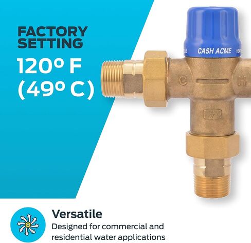 صمام خلط ثرموستاتي 3/4 بوصة HG110 من Cash Acme مع وصلات MNPT، تركيبات سباكة نحاسية، 24511، برونزي in Kuwait