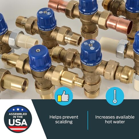 صمام خلط ثرموستاتي 3/4 بوصة HG110 من Cash Acme مع وصلات MNPT، تركيبات سباكة نحاسية، 24511، برونزي in Kuwait