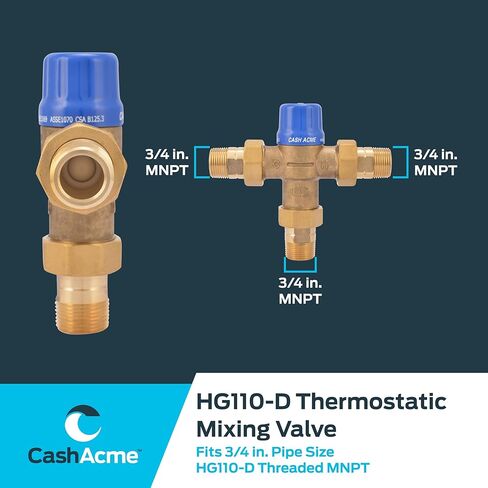 صمام خلط ثرموستاتي 3/4 بوصة HG110 من Cash Acme مع وصلات MNPT، تركيبات سباكة نحاسية، 24511، برونزي in Kuwait