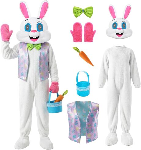 Easter Bunny Costume with Vest and Green Bow Tie, Adult Size Rabbit Character Suit for Events and Parties in Saudi Arabia