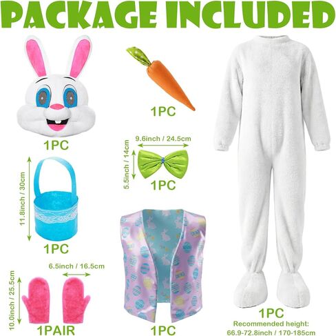Easter Bunny Costume with Vest and Green Bow Tie, Adult Size Rabbit Character Suit for Events and Parties in Saudi Arabia