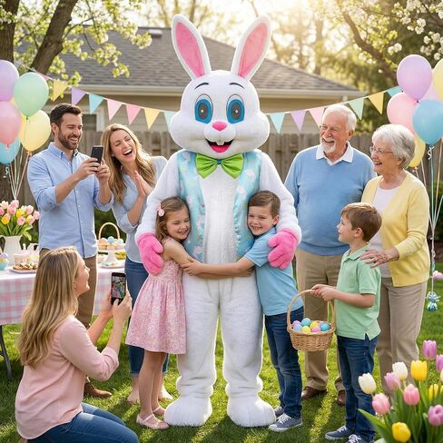 Easter Bunny Costume with Vest and Green Bow Tie, Adult Size Rabbit Character Suit for Events and Parties in Saudi Arabia