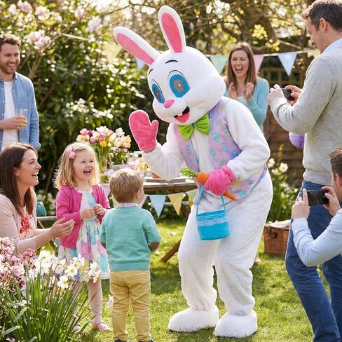 Easter Bunny Costume with Vest and Green Bow Tie, Adult Size Rabbit Character Suit for Events and Parties in Saudi Arabia